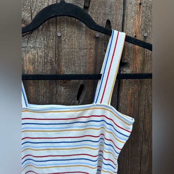 White Fawn Striped Tank Top White Yellow Blue Red Ribbed Shirt - Picture 6 of 6